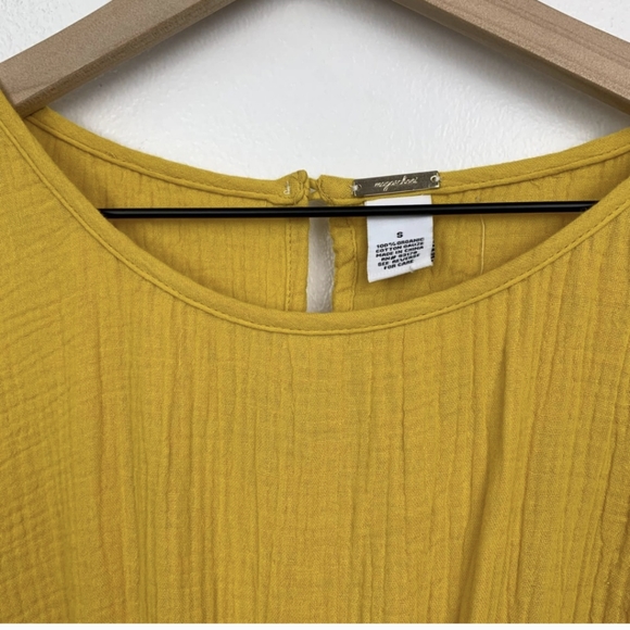 Magashoni Midi Dress Organic Gauze Size Small Yellow Button Front Short Sleeve - Picture 12 of 15